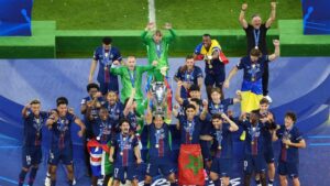 Paris Saint-Germain célèbrant sa victoire en Ligue des Champions