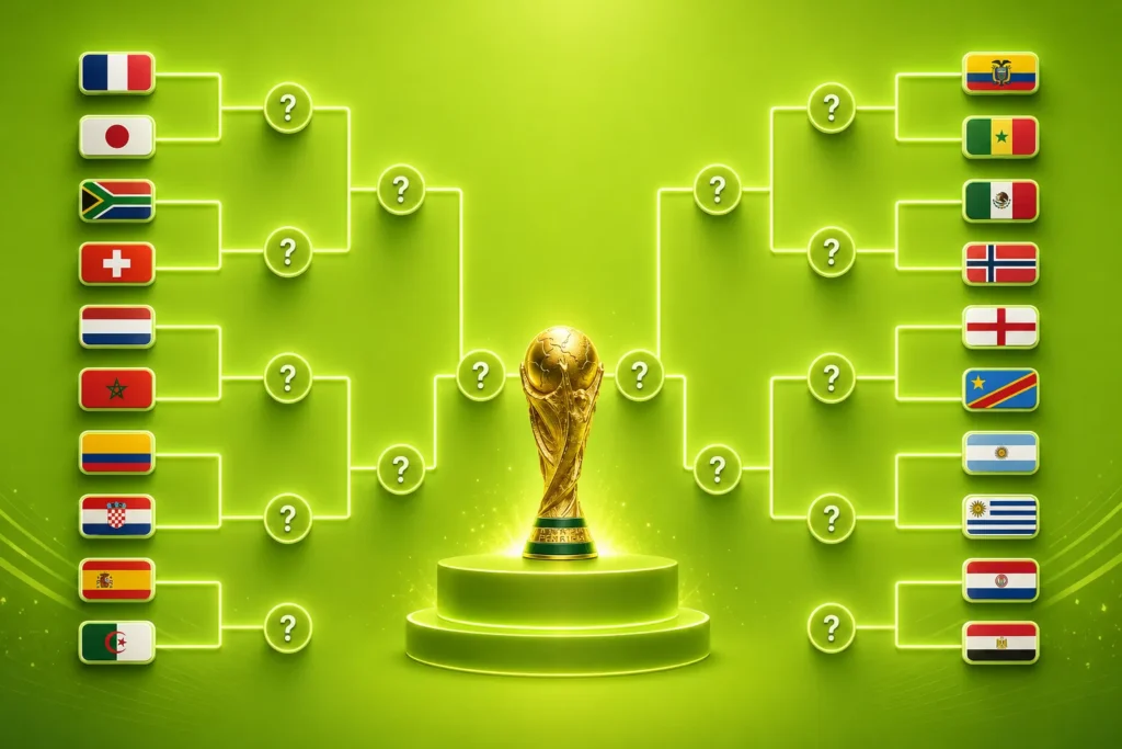 Maquette graphique du bracket de la Coupe du Monde 2026