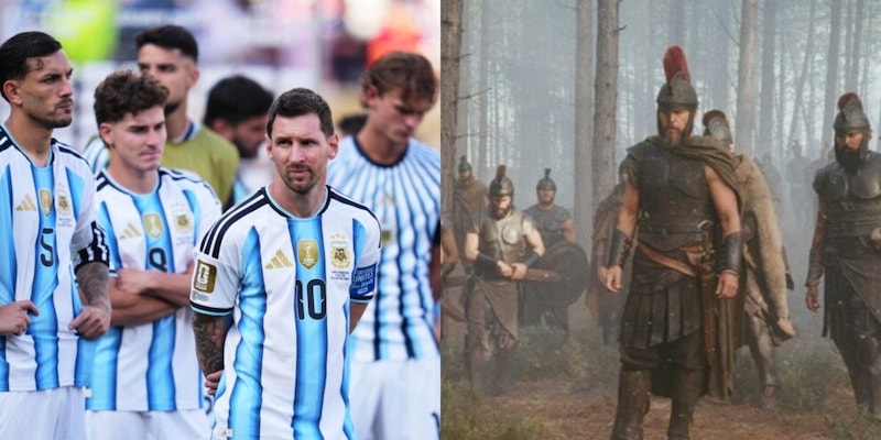 Messi soulevant le trophée de la Coupe du Monde 2026 au MetLife Stadium, entouré de feux d'artifice