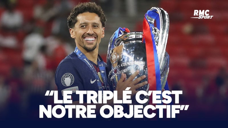 Luis Enrique et Marquinhos lors d’une conférence de presse pour annoncer l’objectif du PSG en Ligue des Champions