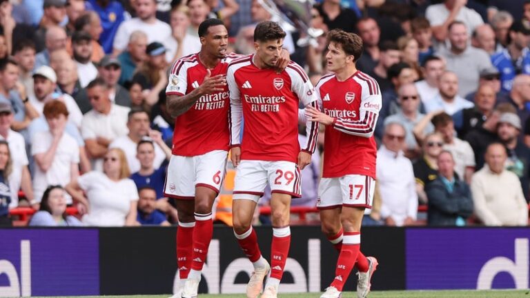 Kai Havertz célèbre un but pour Arsenal lors du derby de Londres contre Chelsea